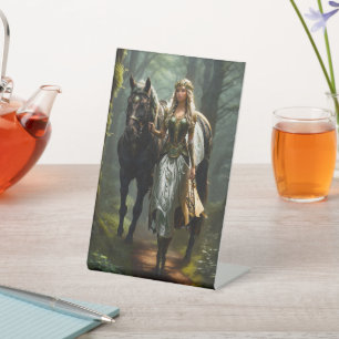 Celtic Maiden and Horse Pedestal Sign