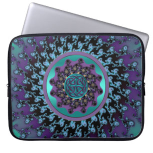 Celtic Mandala on Colourful Fractal Laptop Bag