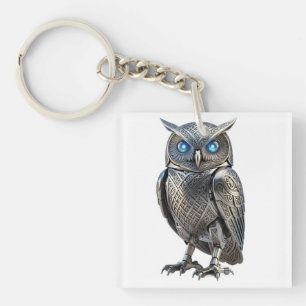 Celtic Mechanical Owl Silver Steampunk Key Ring