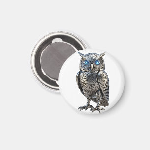 Celtic Mechanical Owl Silver Steampunk Magnet