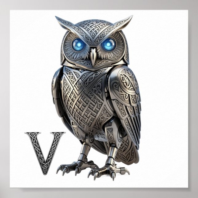 Celtic Mechanical Owl Silver Steampunk Poster (Front)