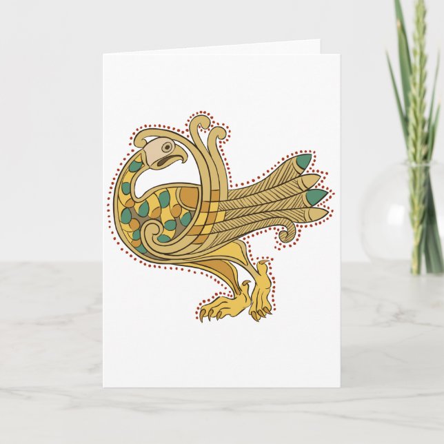 Celtic Mediaeval Goen Peacock, Greeting Card (Front)