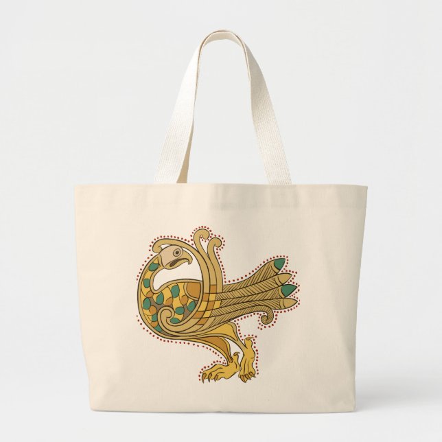 Celtic Medieval Golden Peacock, Jumbo Tote Bag (Front)