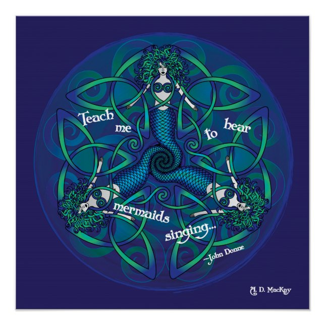 Celtic Mermaid Mandala in Blue and Green Poster (Front)