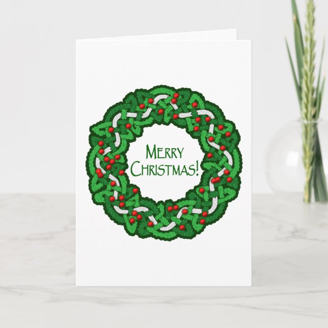 Celtic Merry Christmas Wreath Holiday Card (Front)