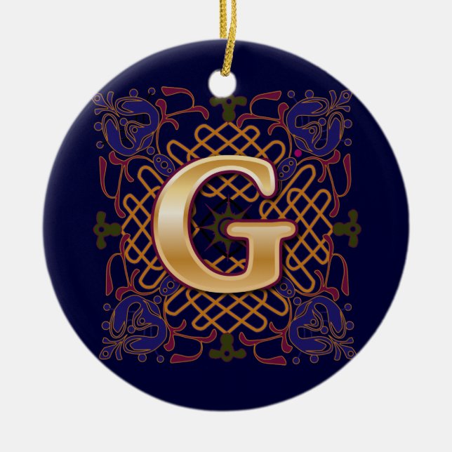 Celtic Monogram Letter G Ceramic Tree Decoration (Front)