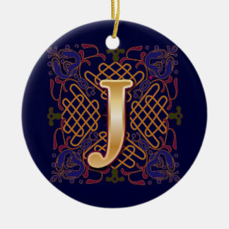 Celtic Monogram Letter J Ceramic Tree Decoration