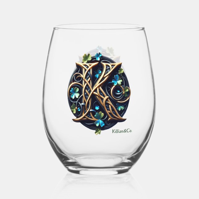 Celtic Monogram Whine Glass Set (Front)