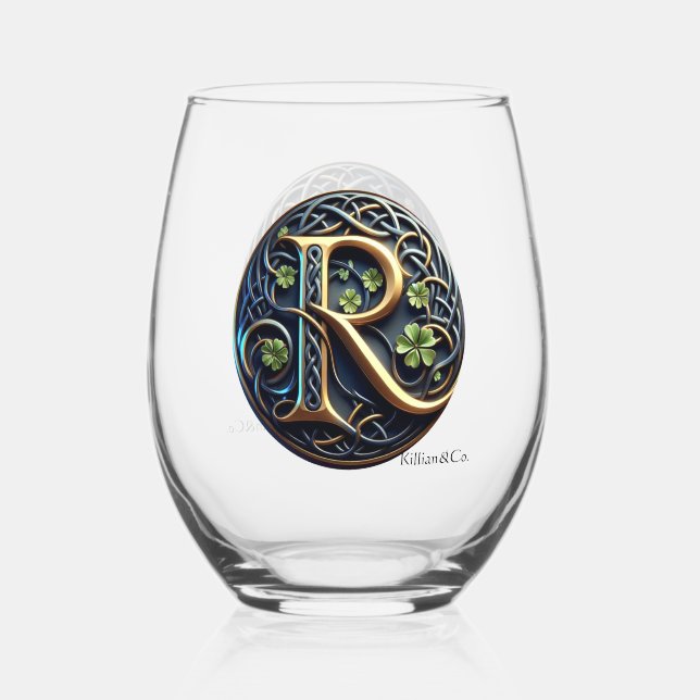 Celtic Monogram Whine Glass Set (Front)