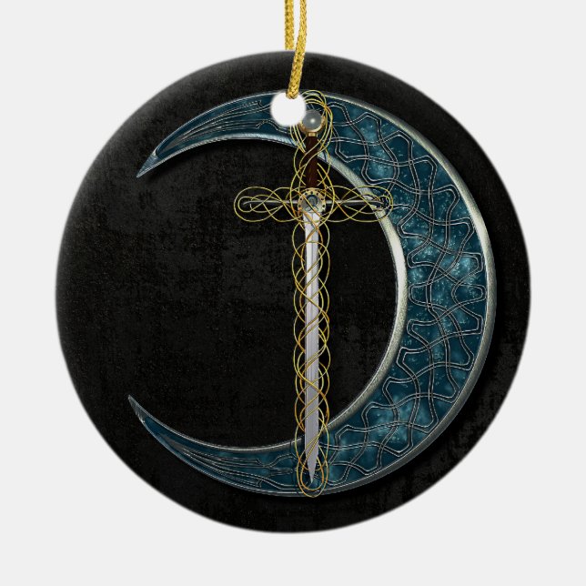 Celtic Moon Ceramic Tree Decoration (Front)