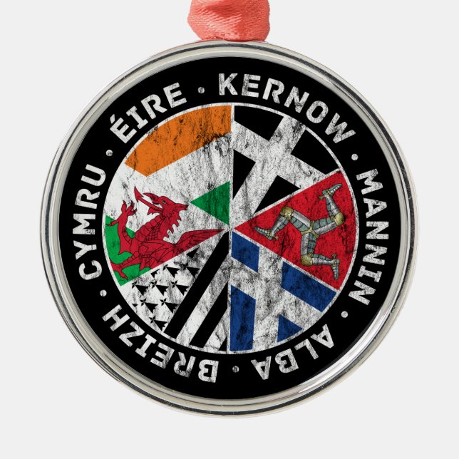 Celtic Nations Flags Ireland Wales Cornwall Manx Metal Tree Decoration (Front)