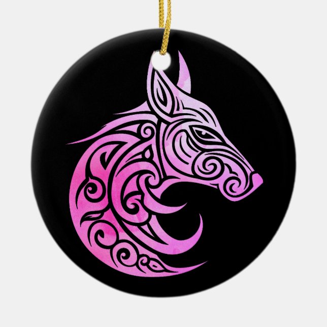 Celtic Nordic Fox Ceramic Tree Decoration (Front)