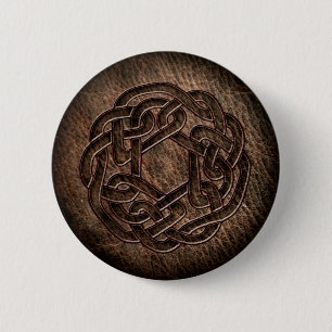 Celtic ornament embossed on leather 6 cm round badge