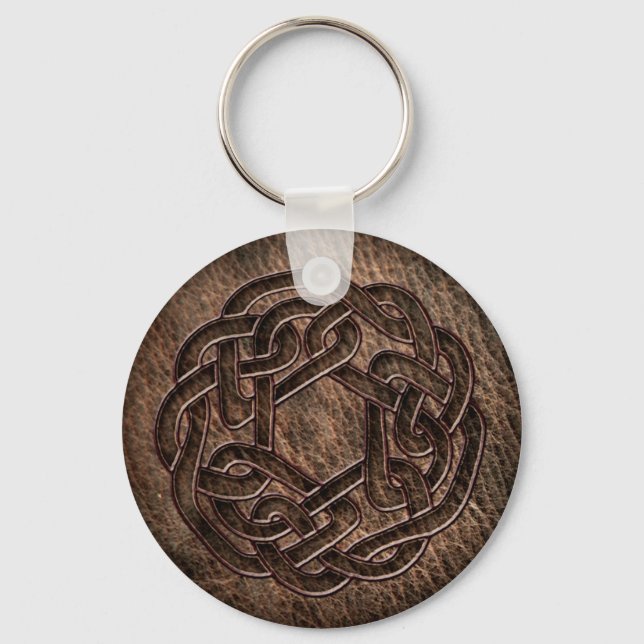 Celtic ornament embossed on leather key ring (Front)