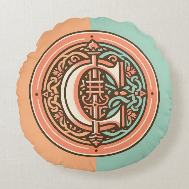 Celtic Pastel Letter "C" Round Throw Pillow (Front)