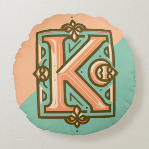 Celtic Pastel Letter "K" Round Throw Pillow