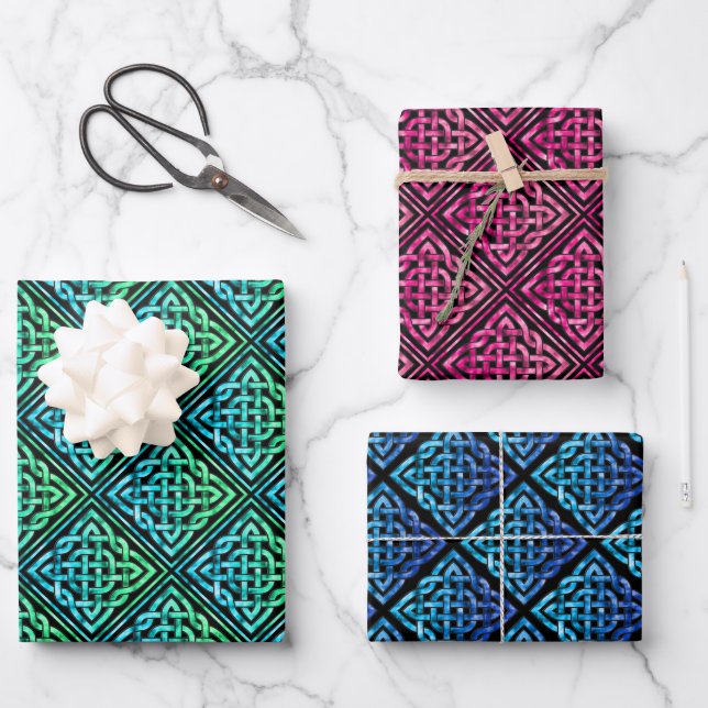 Celtic Pattern 3 Colors Wrapping Paper Set (Front)