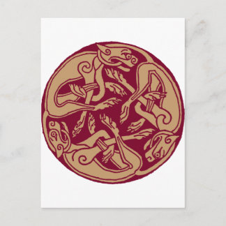 Celtic pattern with dogs - bordeaux and beige postcard