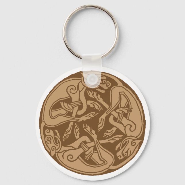 Celtic pattern with dogs - brown key ring (Front)