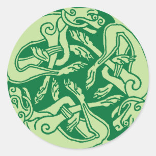 Celtic pattern with dogs - green classic round sticker
