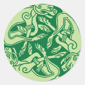Celtic pattern with dogs - green classic round sticker