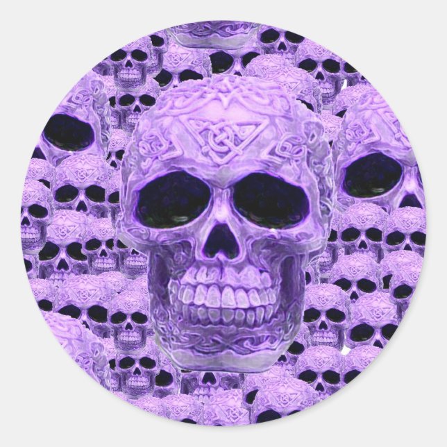 Celtic purple skull collage classic round sticker (Front)