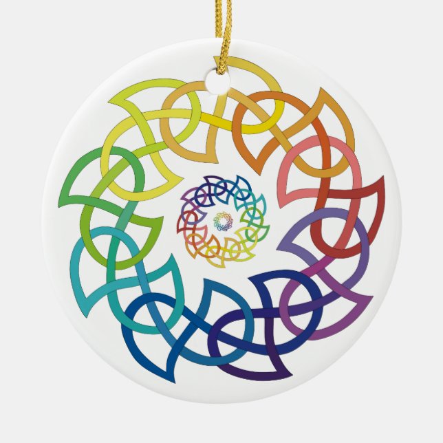 Celtic Rainbow Knotwork Rings Ceramic Tree Decoration (Front)
