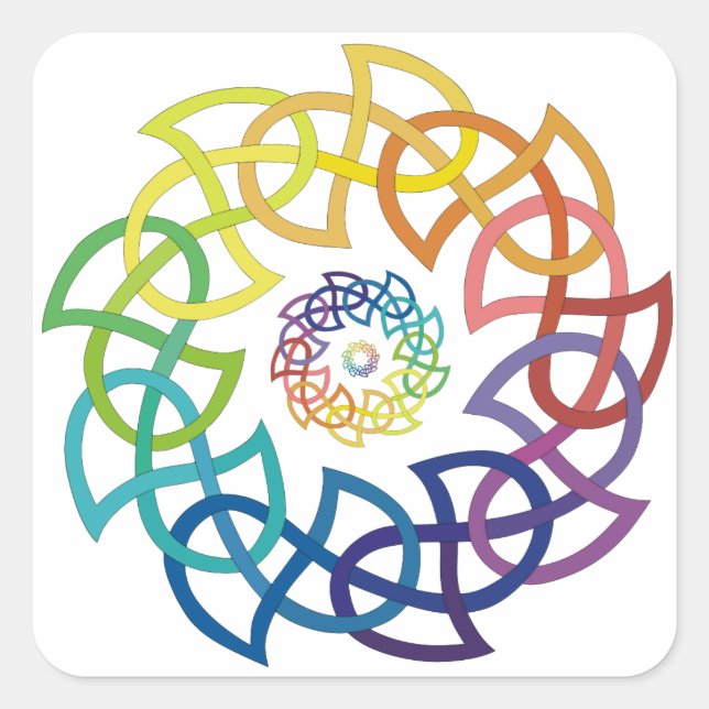 Celtic Rainbow Knotwork Rings Square Sticker (Front)