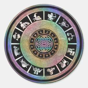 Celtic Rainbow Zodiac Mandala Classic Round Sticker