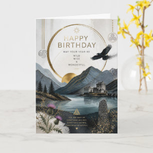 Celtic Raven Castle Scottish Birthday Card
