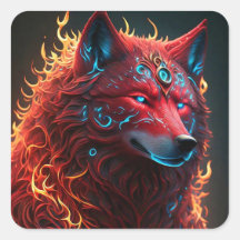 Celtic Red Wolf Square Sticker
