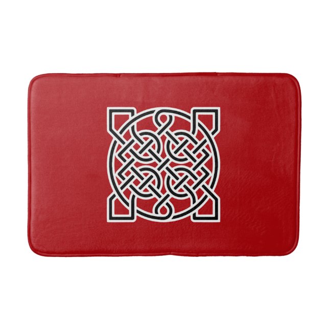 Celtic Sailor's Knot, Deep Red, Black and White  Bath Mat (Front)