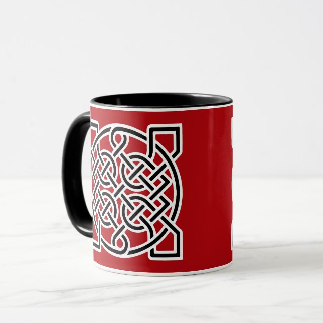 Celtic Sailor's Knot, Deep Red, Black and White Mug (Front Left)
