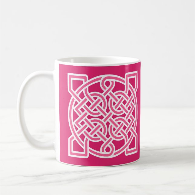 Celtic Sailor's Knot, Fuchsia Pink and White Coffee Mug (Left)