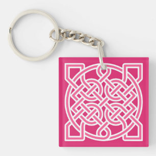Celtic Sailor's Knot, Fuchsia Pink and White Key Ring