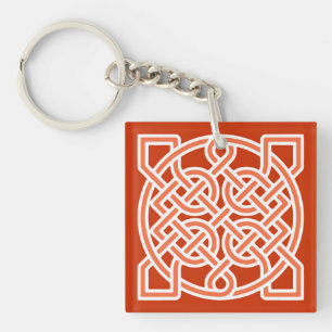Celtic Sailor's Knot, Mandarin Orange and White Key Ring
