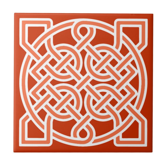 Celtic Sailor's Knot, Mandarin Orange and White Tile (Front)