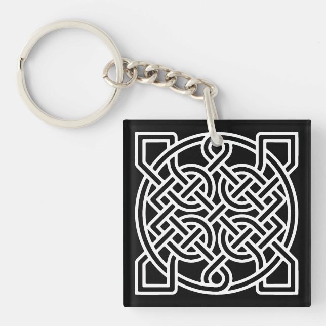 Celtic Sailor's Knot, White on a Black Background Key Ring (Front)