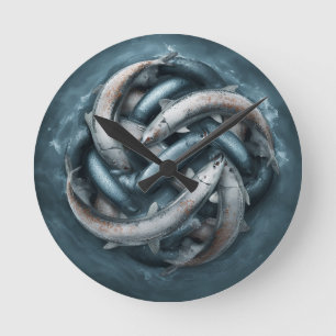 Celtic Salmon Knot Round Wall Clock   Scottish Fis
