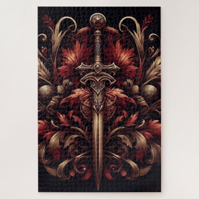 Celtic Scottish Red and Bronze Sword Jigsaw Puzzle (Vertical)