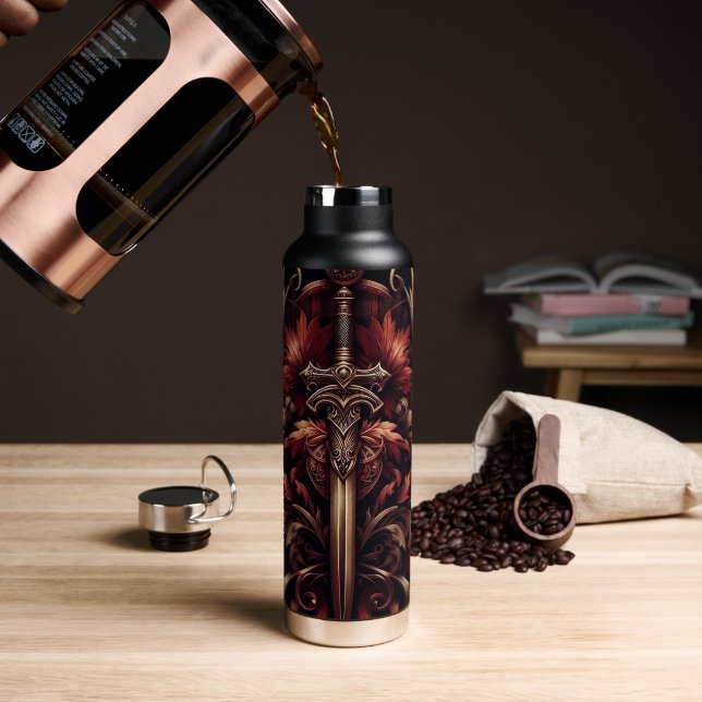 Celtic Scottish Red and Bronze Sword Water Bottle (Coffee)