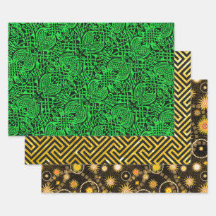 Celtic Scripts, Amber Meander and Tyson Sampler Wrapping Paper Sheet