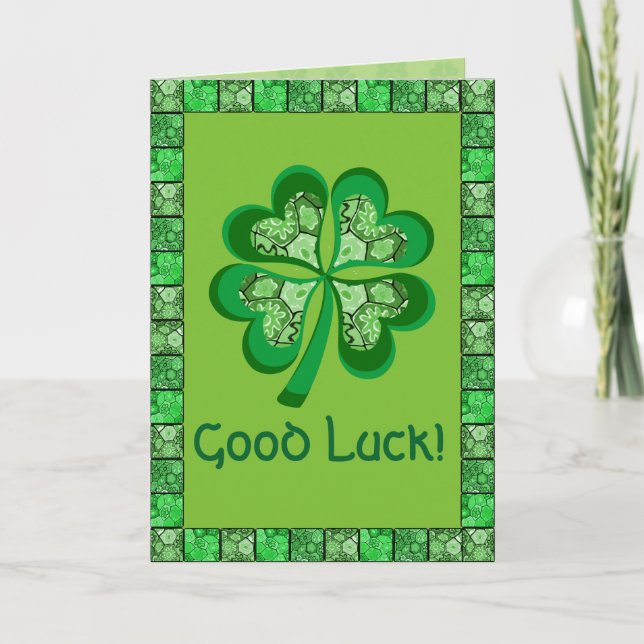 Celtic Shamrock Folk Art Good Luck Card (Front)