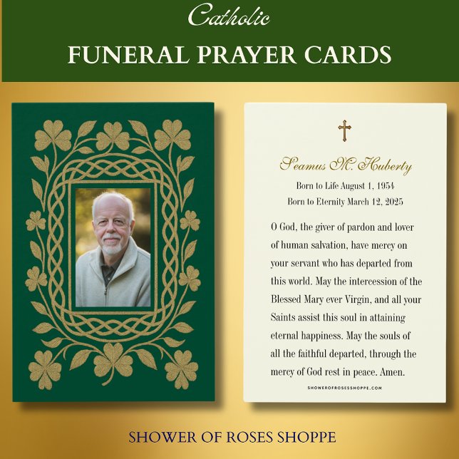 Celtic Shamrock Gold Funeral Memorial Prayer Card (Creator Uploaded)