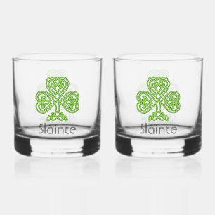 Celtic Shamrock Green Irish Clover Drinkware Set Whiskey Glass