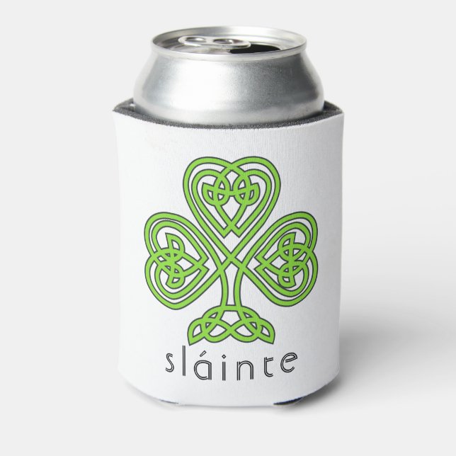 Celtic Shamrock Green Slainte St. Patrick's Day Can Cooler (Can Back)
