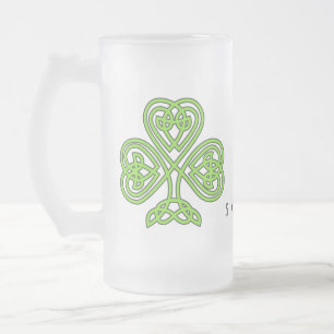 Celtic Shamrock Green St. Patrick's Day Slainte  Frosted Glass Beer Mug