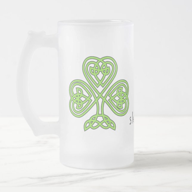 Celtic Shamrock Green St. Patrick's Day Slainte  Frosted Glass Beer Mug (Left)