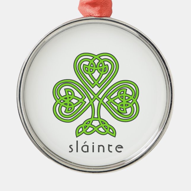 Celtic Shamrock Green St. Patrick's Day Slainte  Metal Tree Decoration (Front)