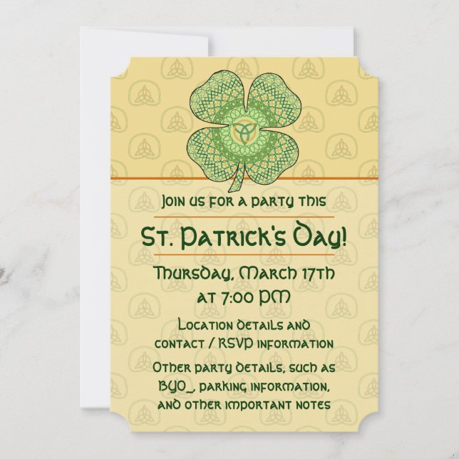 Celtic Shamrock Party Invitation (Front)